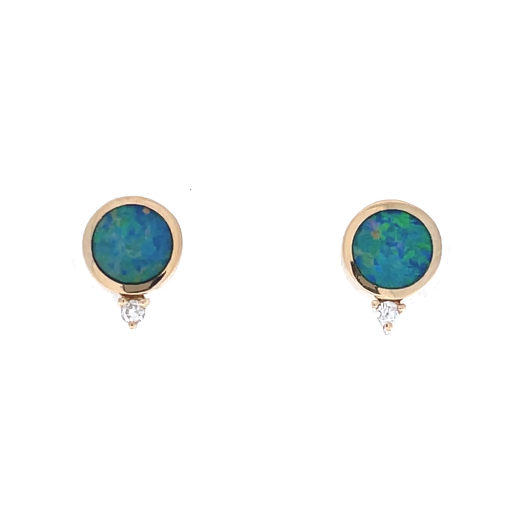 Round Australian Opal & Diamond Studs