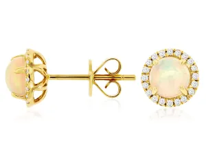 Round Opal and Diamond Halo Earrings