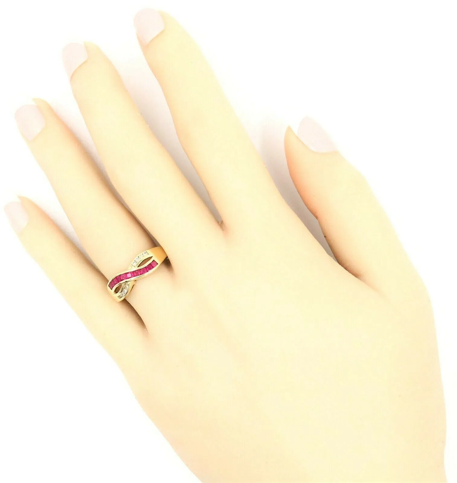 Ruby & Diamond 9ct Yellow Gold Cross Over Ring