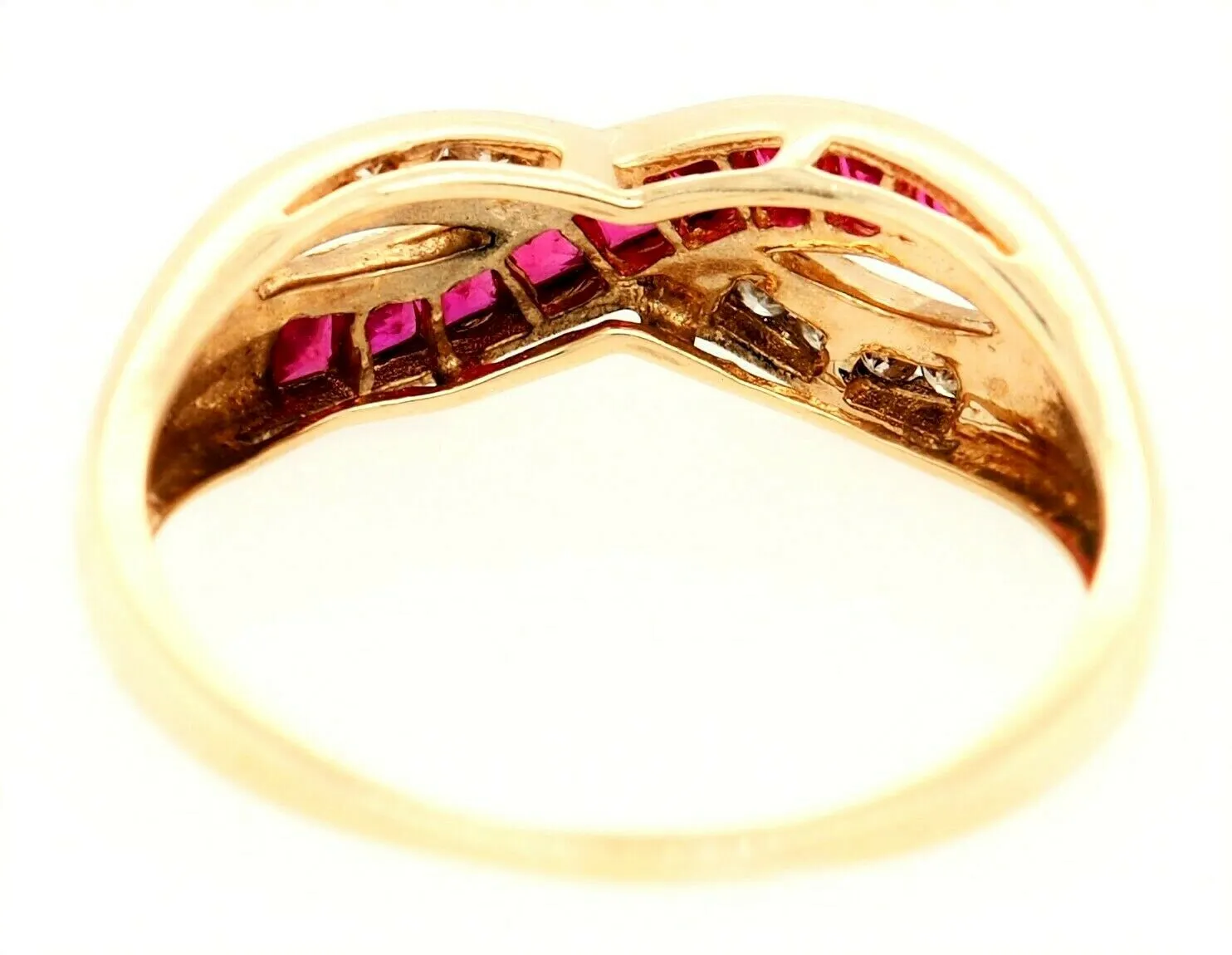 Ruby & Diamond 9ct Yellow Gold Cross Over Ring