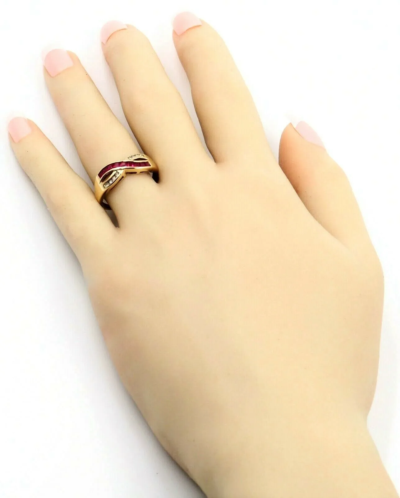 Ruby & Diamond 9ct Yellow Gold Cross Over Ring