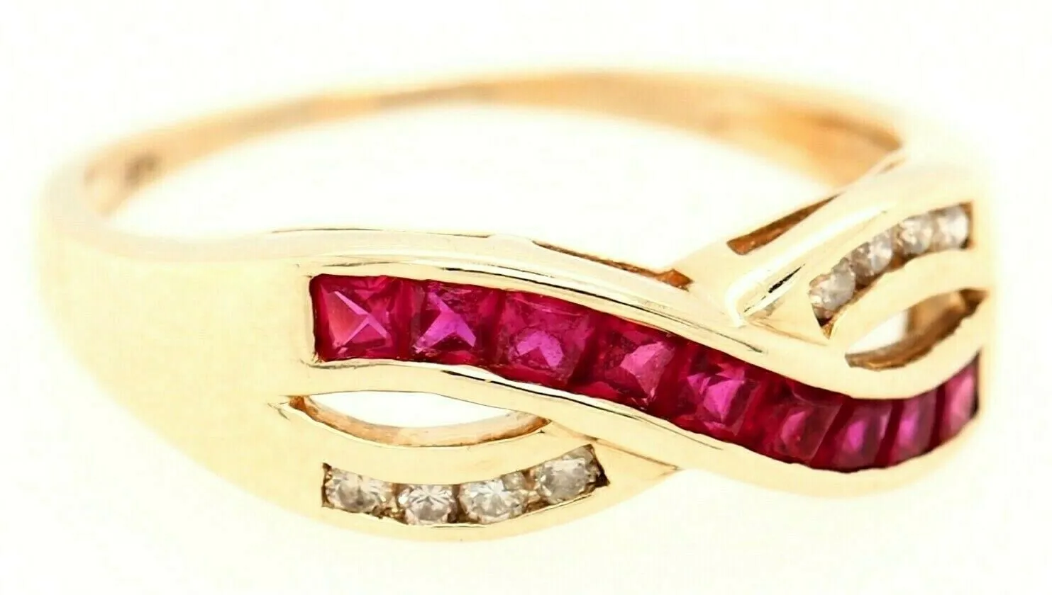 Ruby & Diamond 9ct Yellow Gold Cross Over Ring