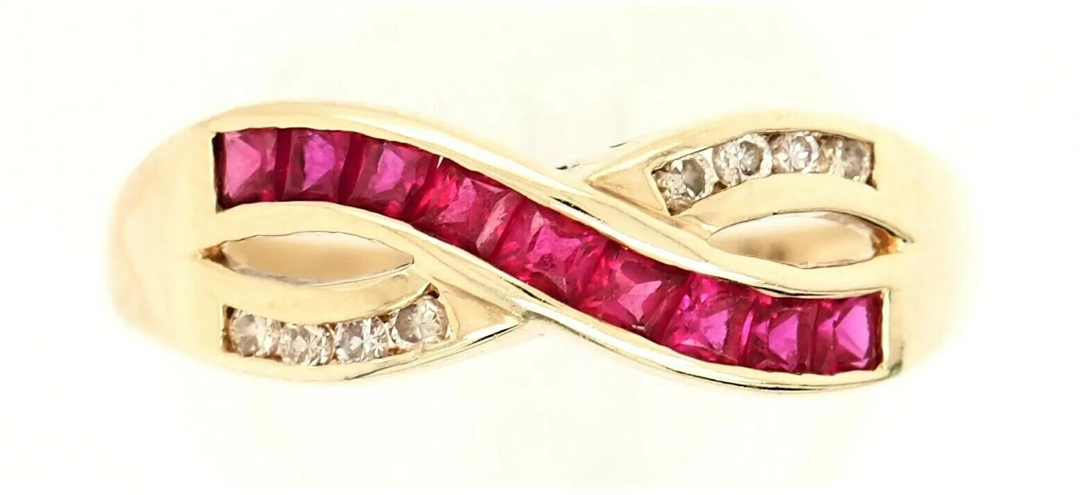Ruby & Diamond 9ct Yellow Gold Cross Over Ring