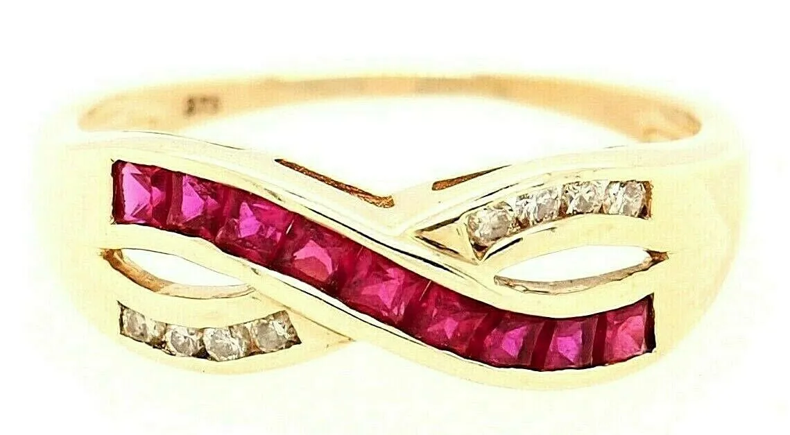 Ruby & Diamond 9ct Yellow Gold Cross Over Ring