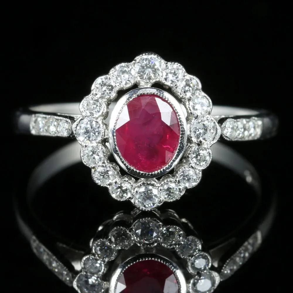 Ruby Diamond Cluster Ring Platinum