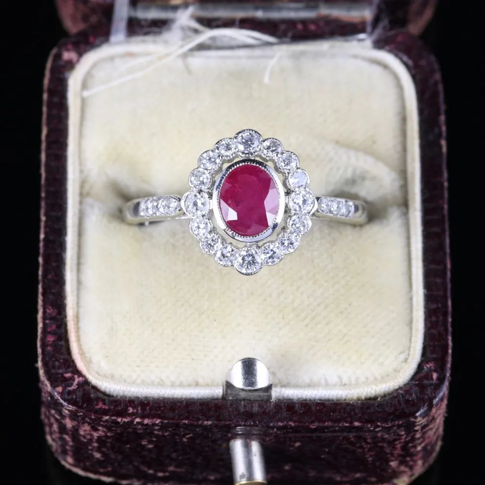 Ruby Diamond Cluster Ring Platinum