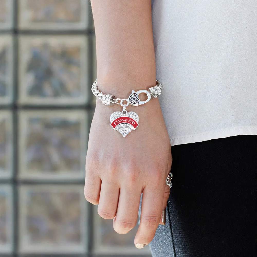Silver Class of 2018 - Red Pave Heart Charm Braided Bracelet