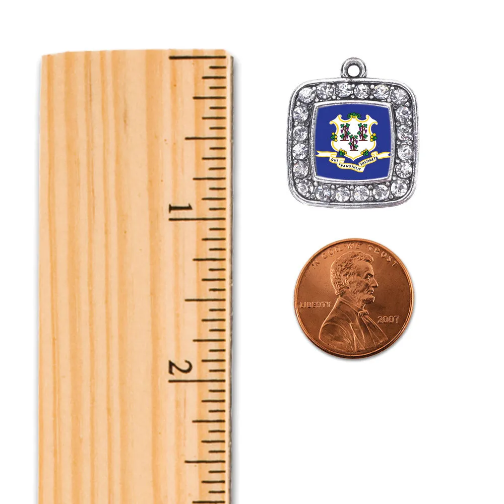 Silver Connecticut Flag Square Charm Toggle Bracelet