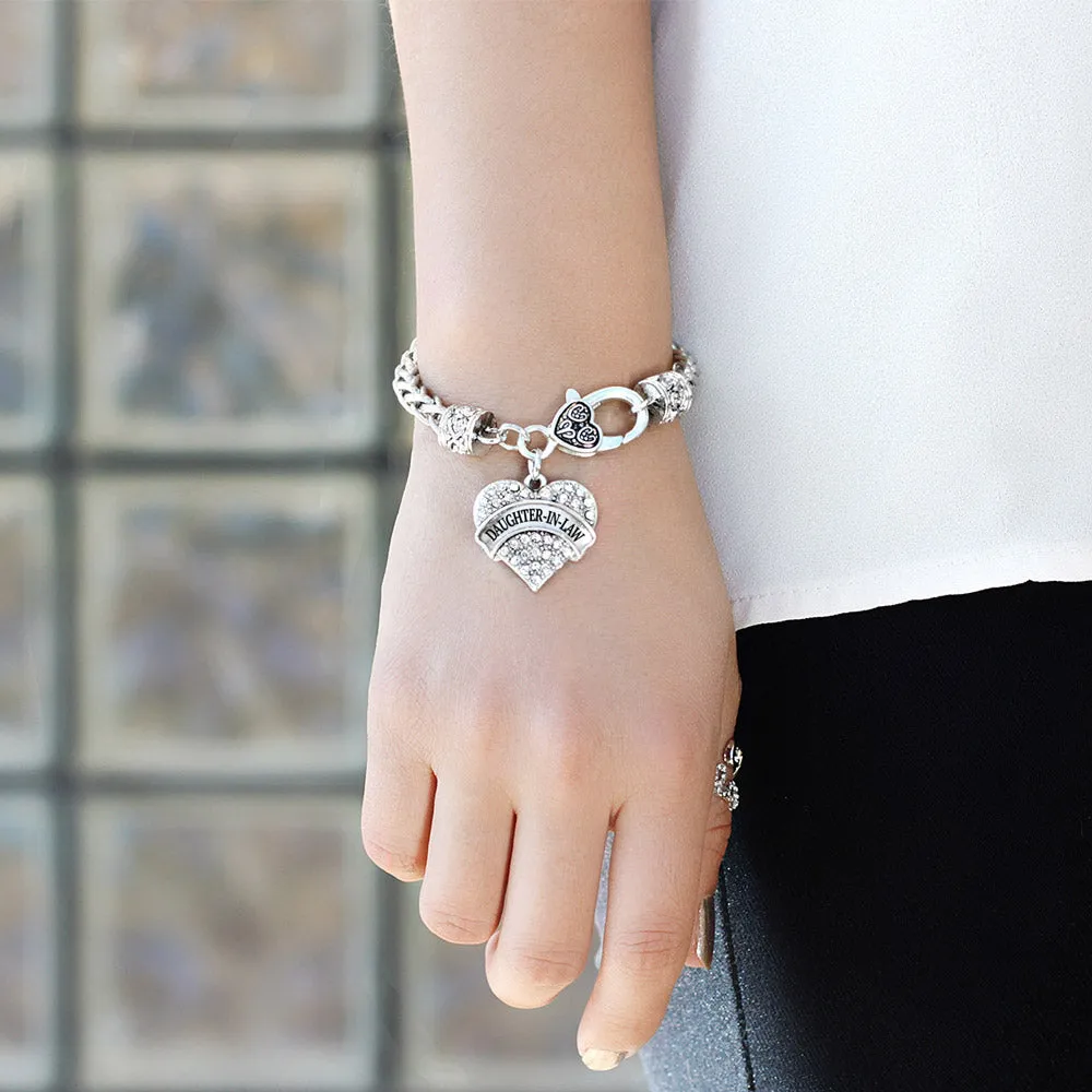Silver Daughter-In-Law Pave Heart Charm Braided Bracelet