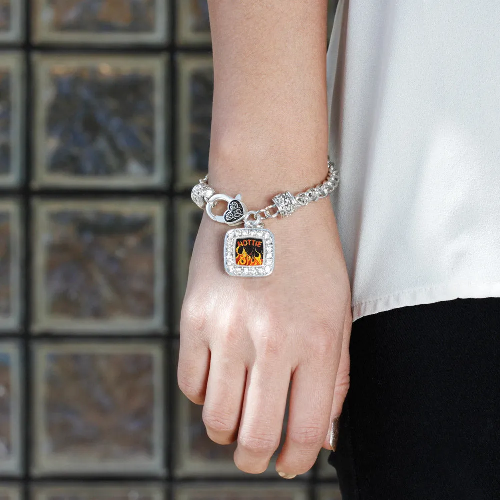Silver Hottie Square Charm Braided Bracelet