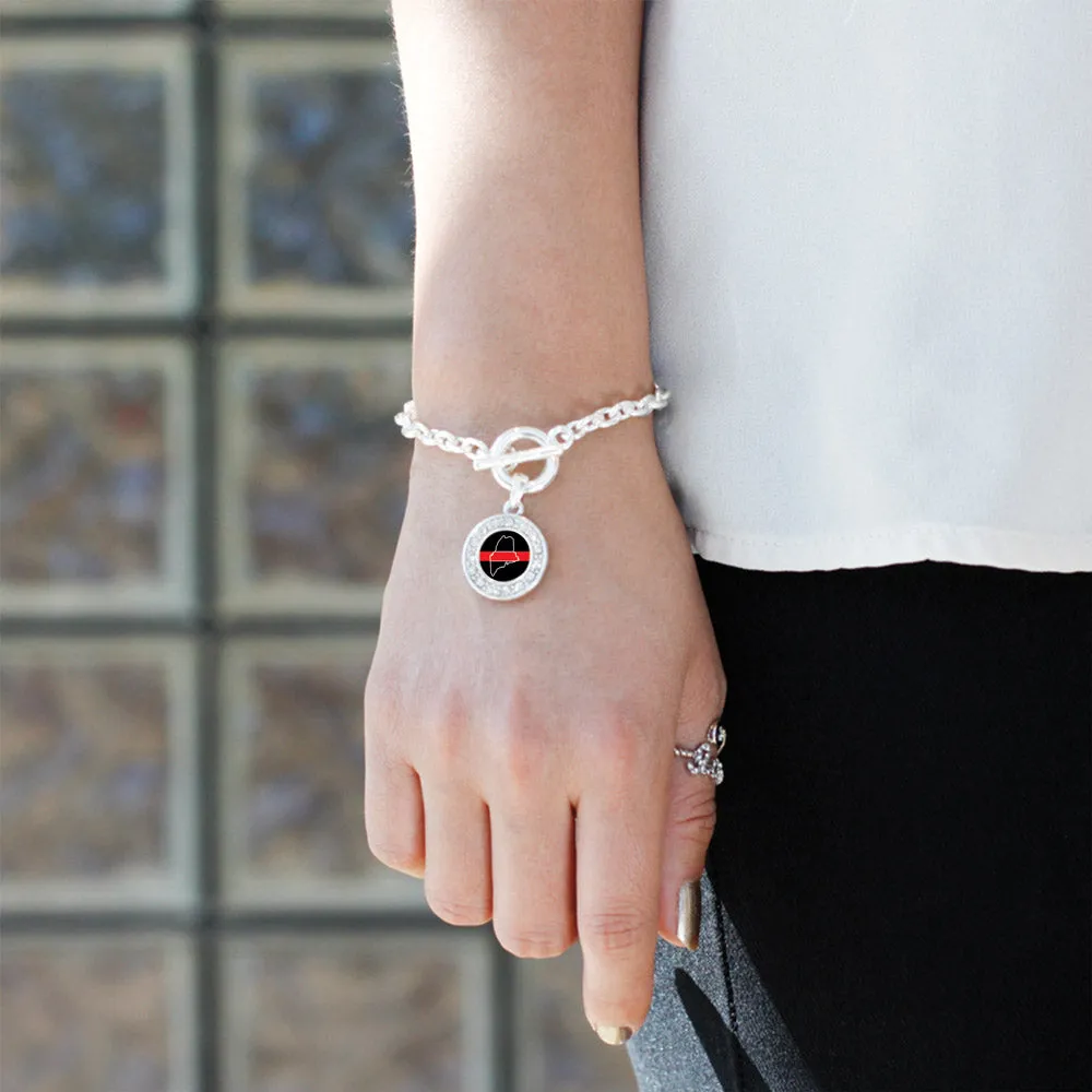 Silver Maine Thin Red Line Circle Charm Toggle Bracelet