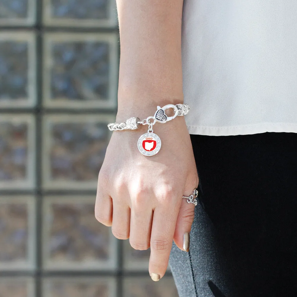 Silver Ohio Outline Circle Charm Braided Bracelet