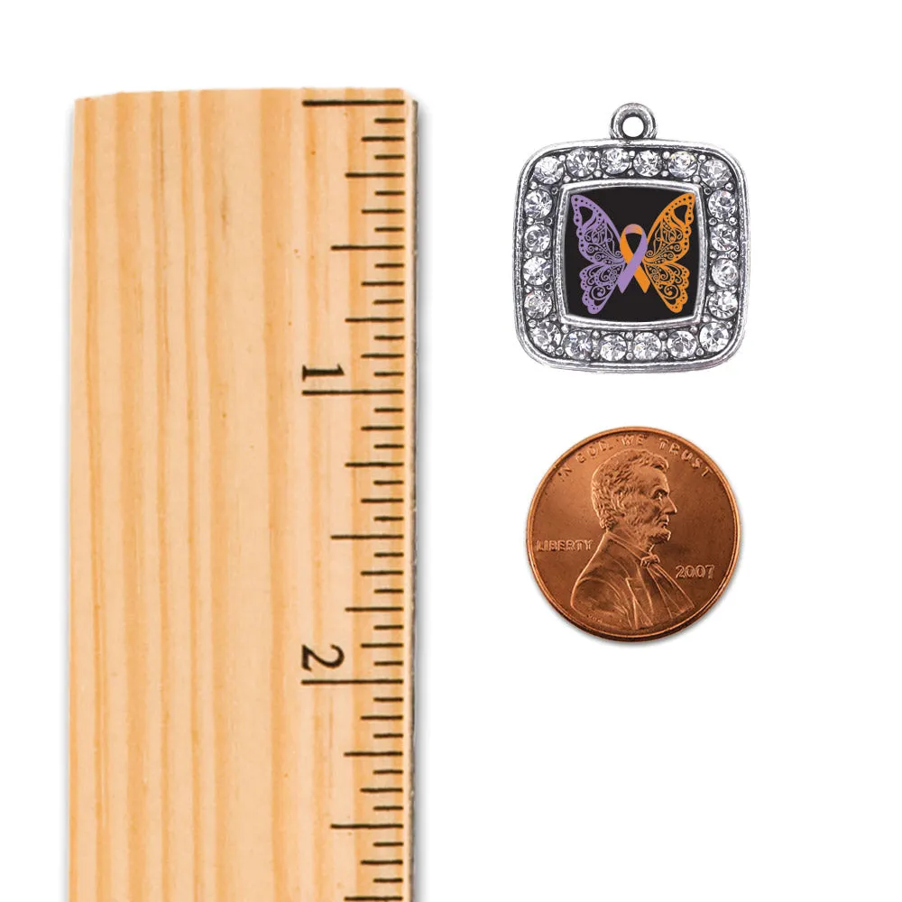 Silver Psoriasis Awareness Butterfly Square Charm Toggle Bracelet