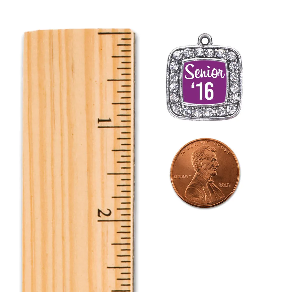 Silver Purple Senior '16 Square Charm Toggle Bracelet