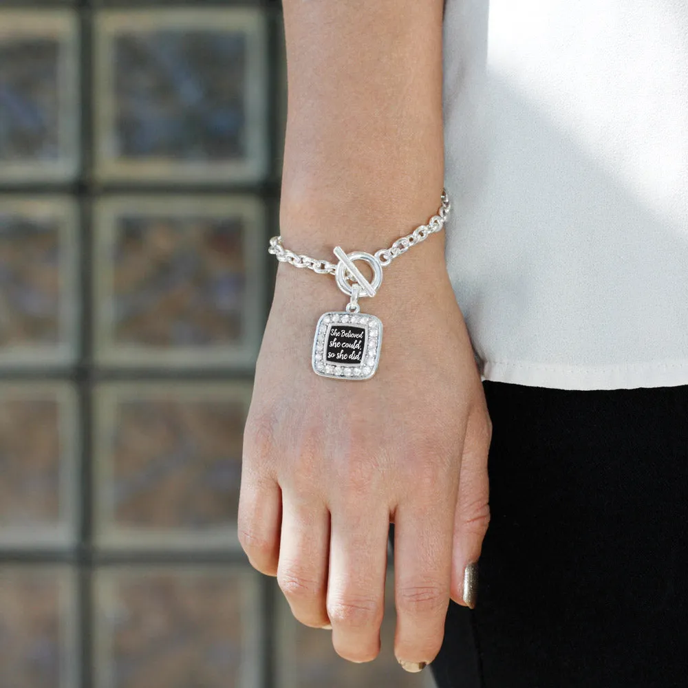 Silver So She Did Square Charm Toggle Bracelet