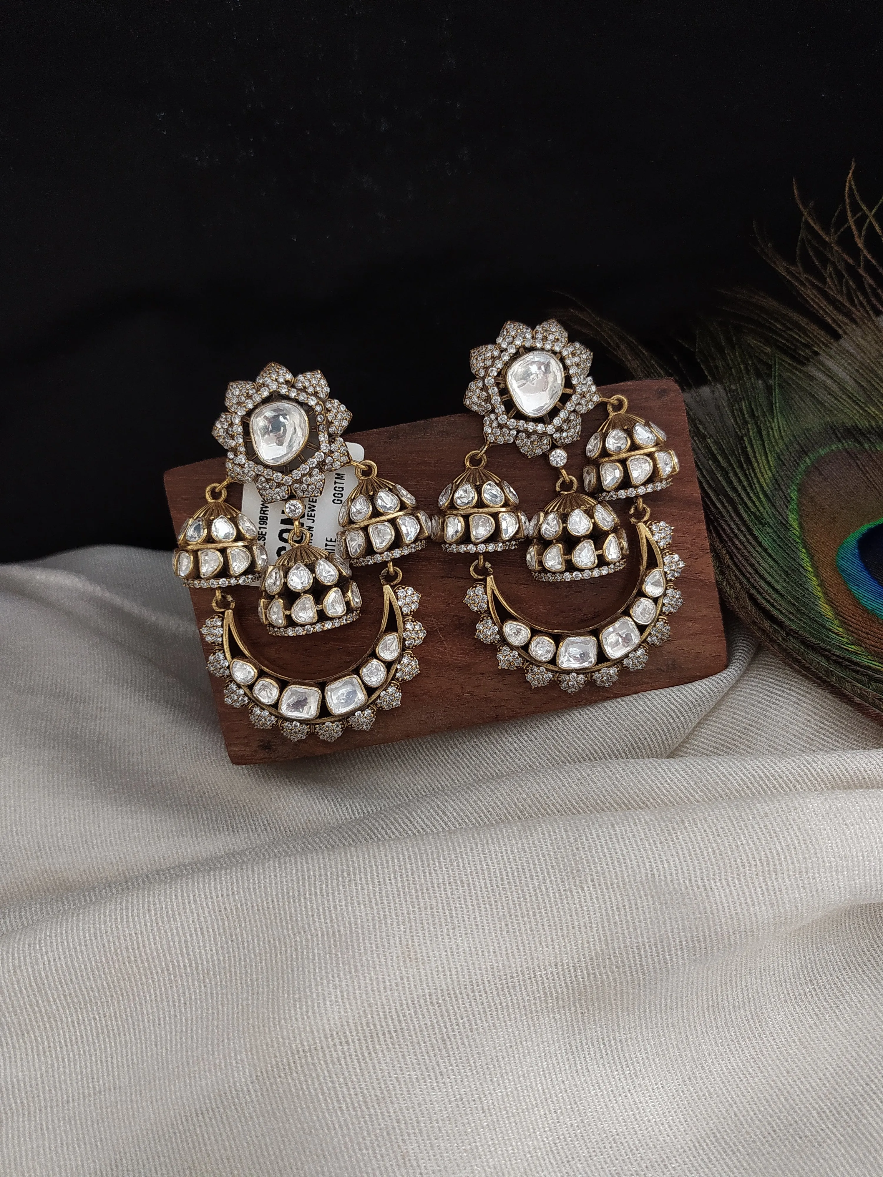 Splendid Silver Monzonite Chandbali Earrings