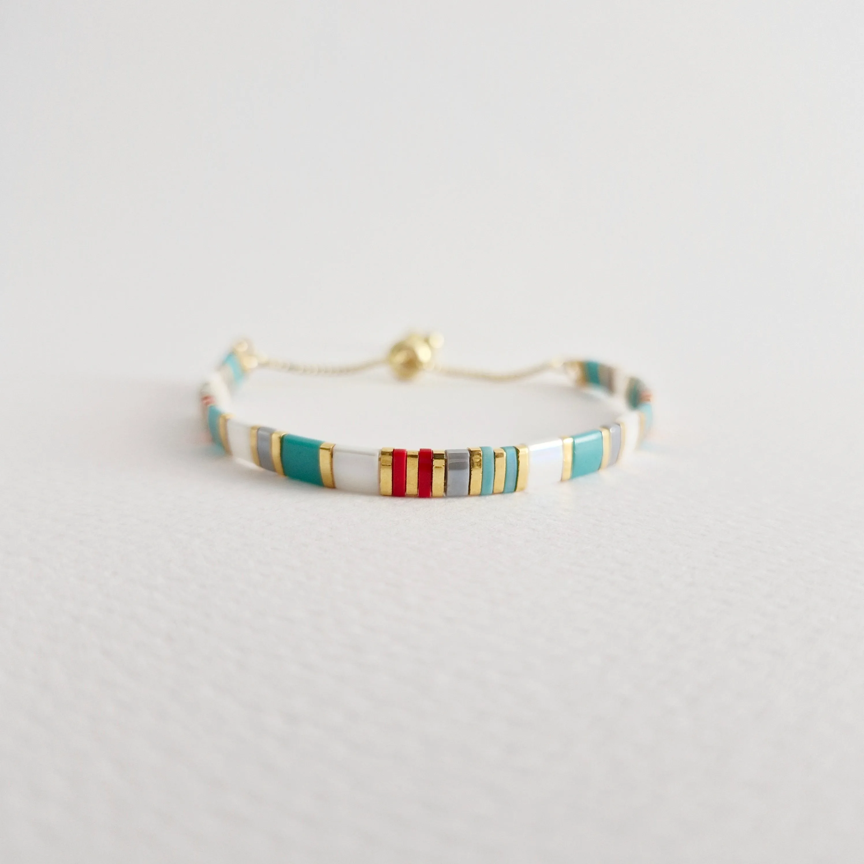 STAK Bracelet (Turquoise & Red) / Japanese Beads | 24k Gold-plated Beads