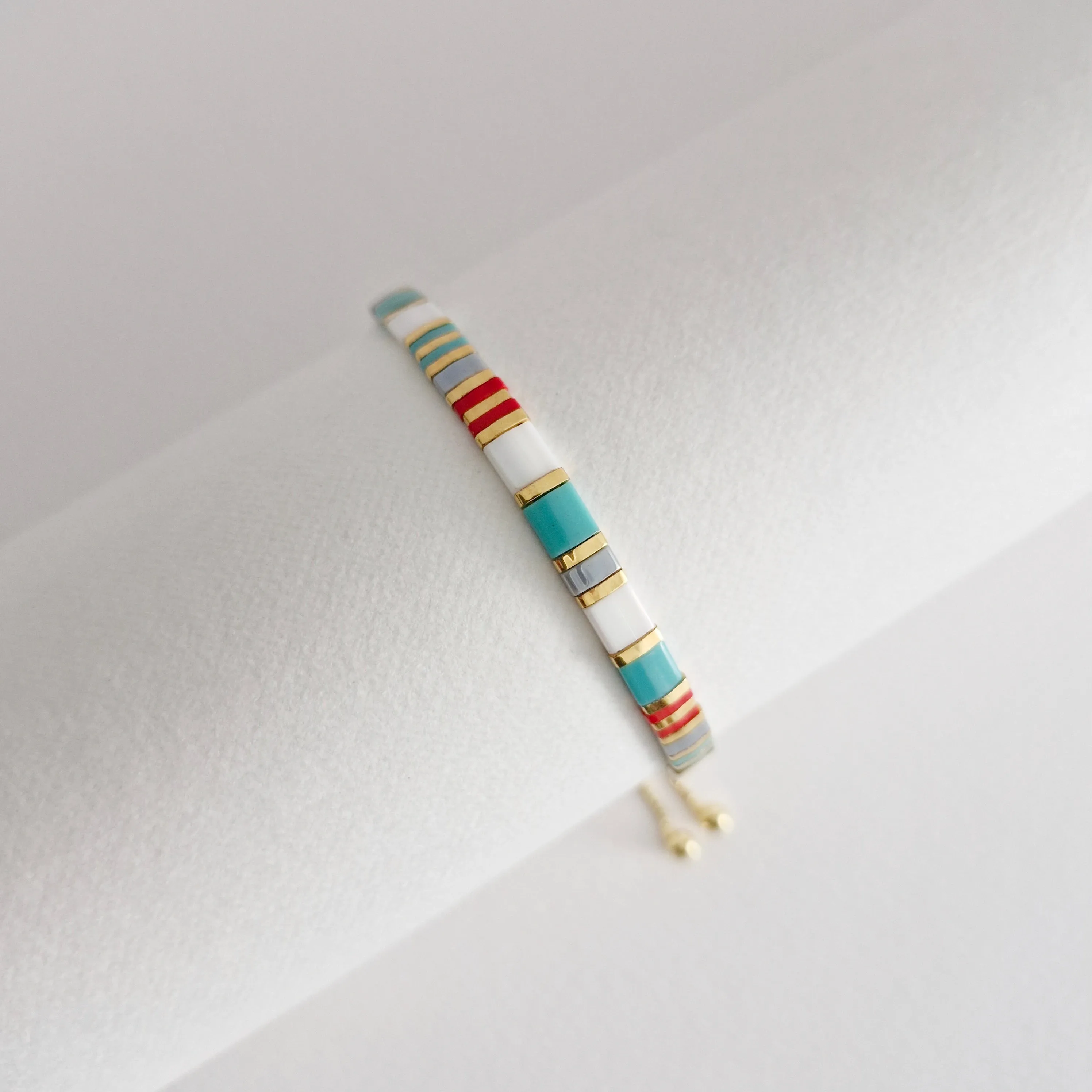 STAK Bracelet (Turquoise & Red) / Japanese Beads | 24k Gold-plated Beads