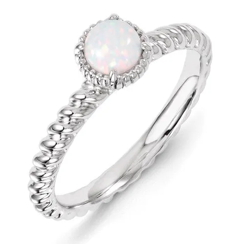 Sterling Silver Stackable Expressions Round Created Opal Ring