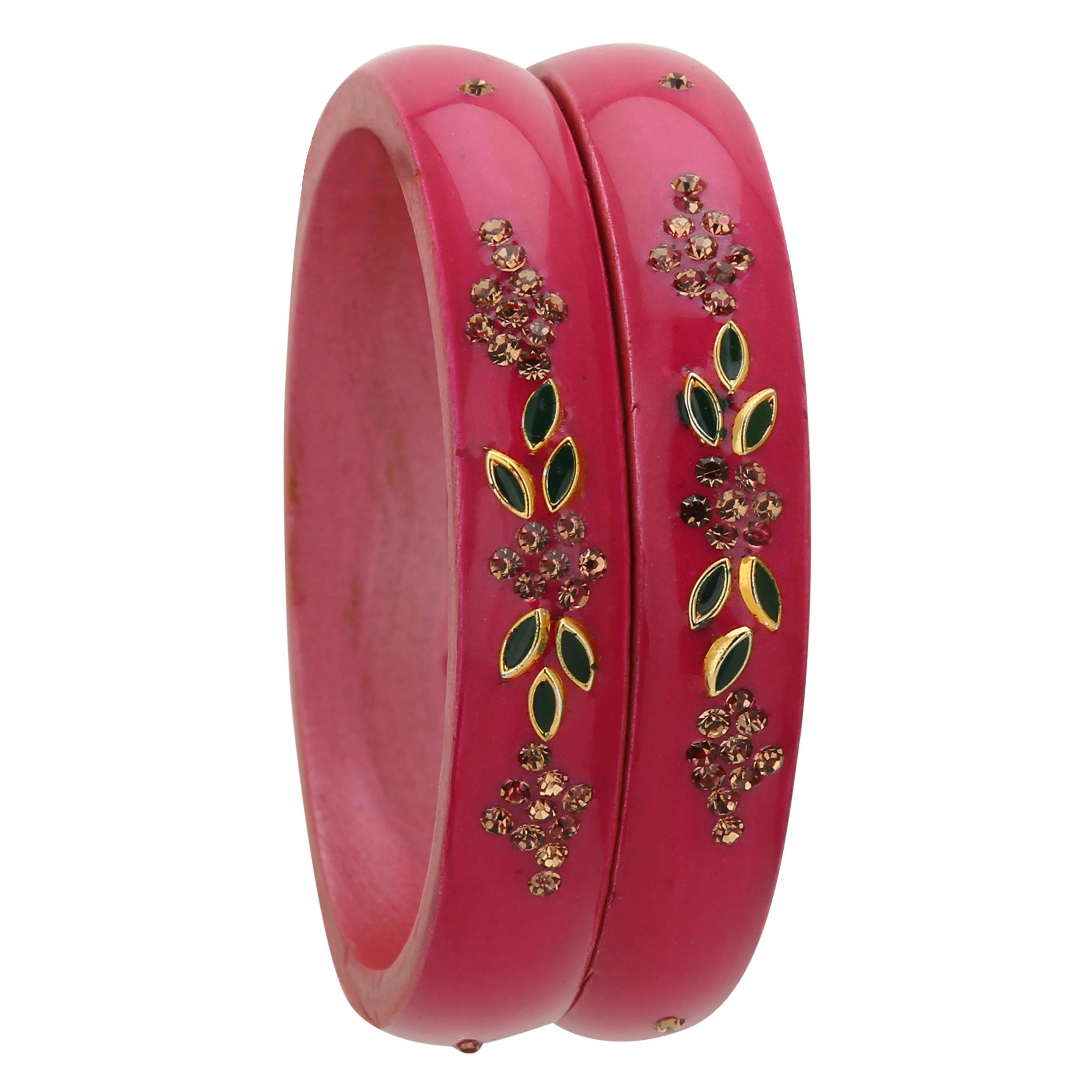 Sukriti Beautiful Casual Kundan Pink lac Kada Bangles for Women – Set of 2