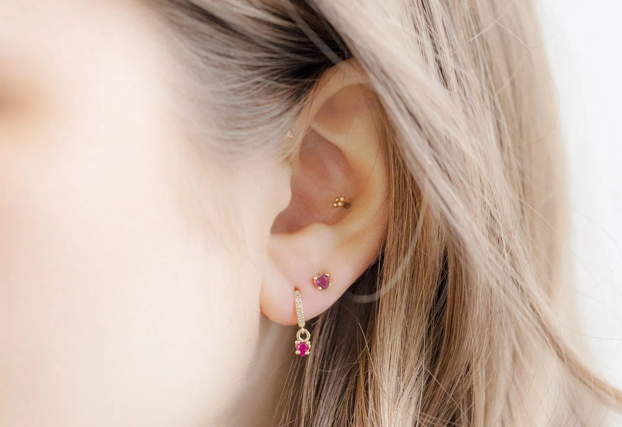 Teensy Ruby Heart Studs