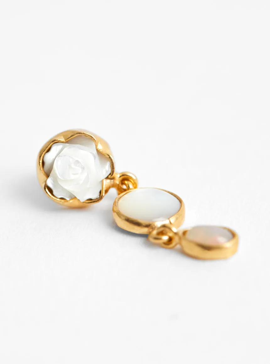 Three Charm Moving Drop Earrings White