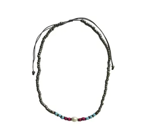 TID |  Bead and Pearl Necklace - Grey with Pearl