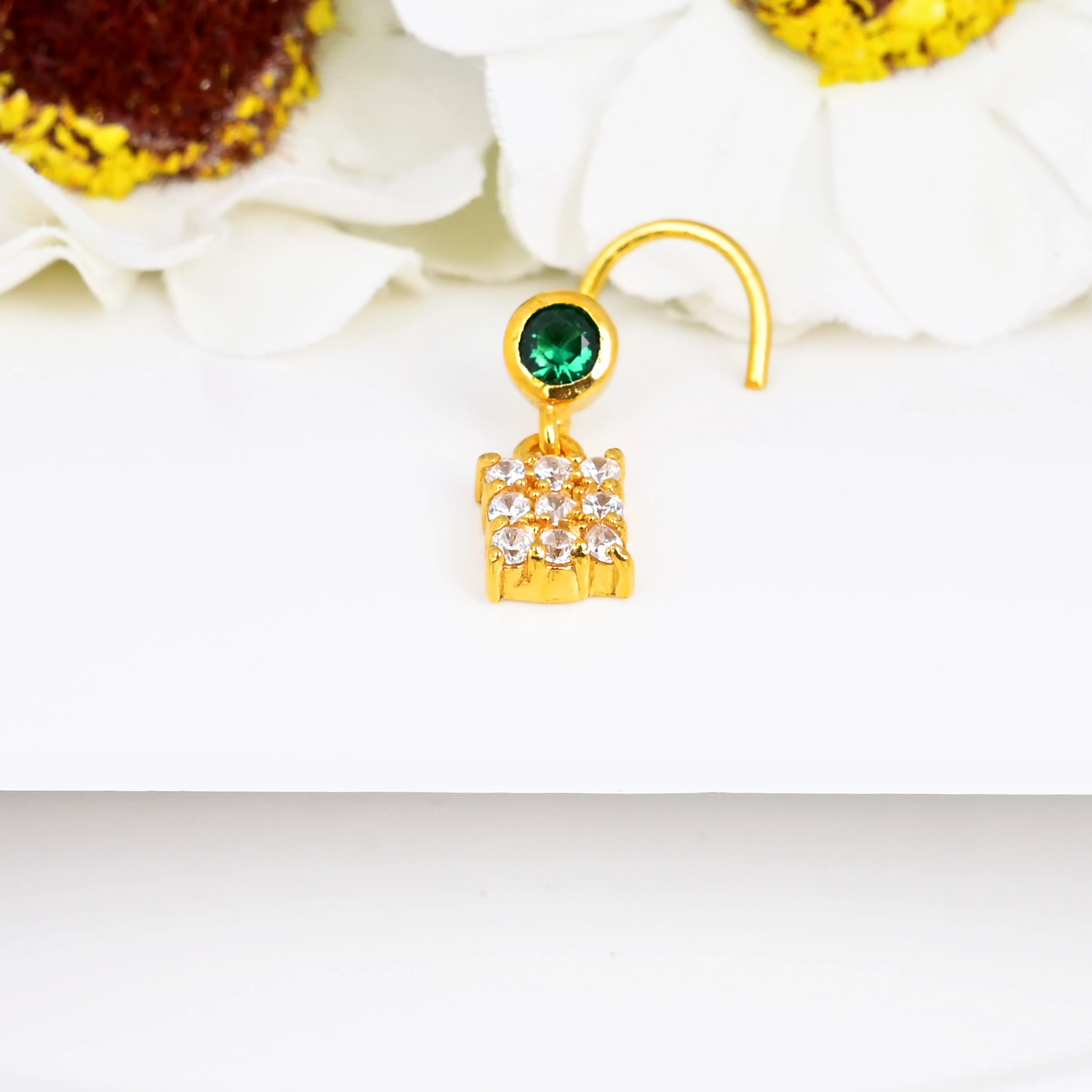 Tiny Emerald Nose Stud | Minimalist Green Gemstone Piercing