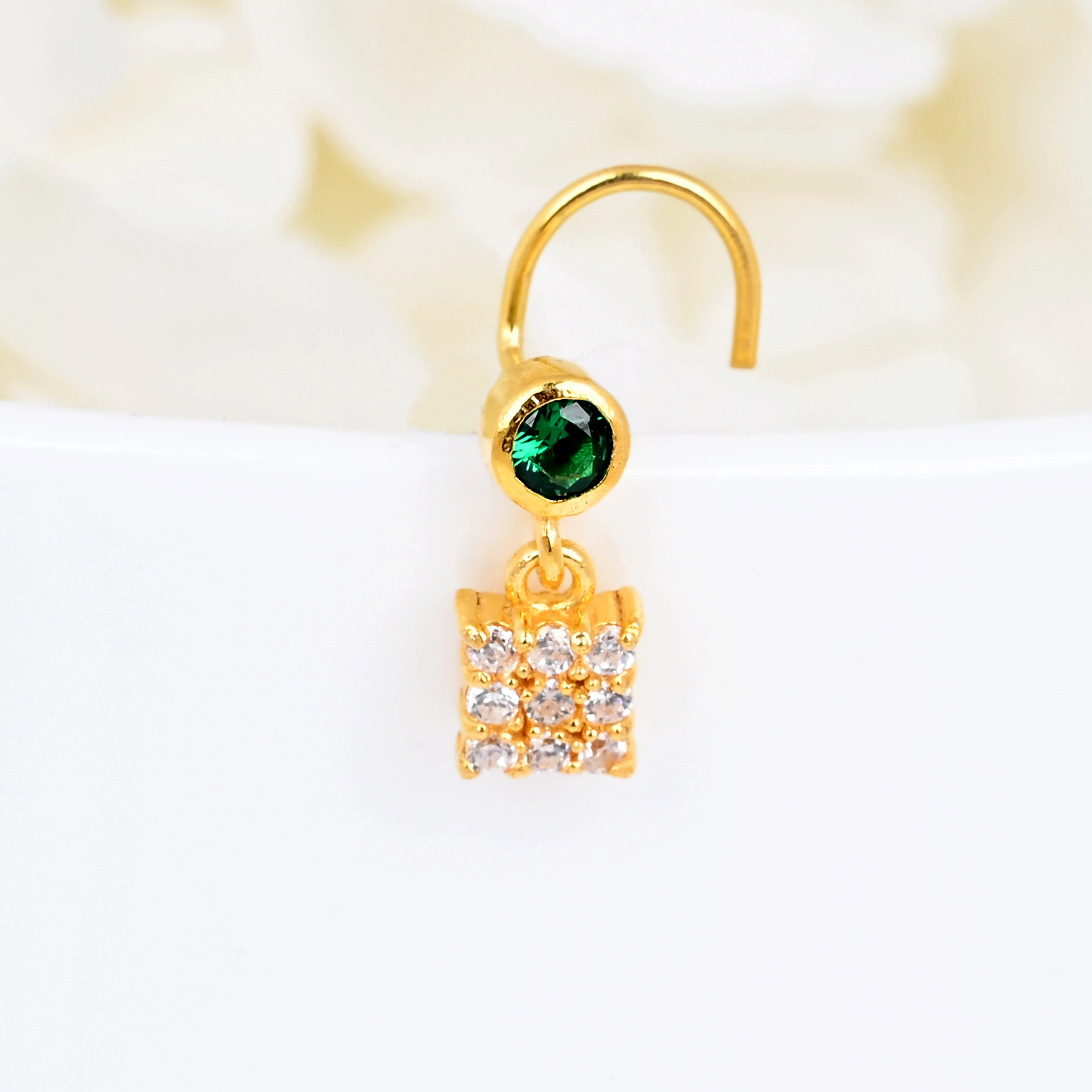 Tiny Emerald Nose Stud | Minimalist Green Gemstone Piercing