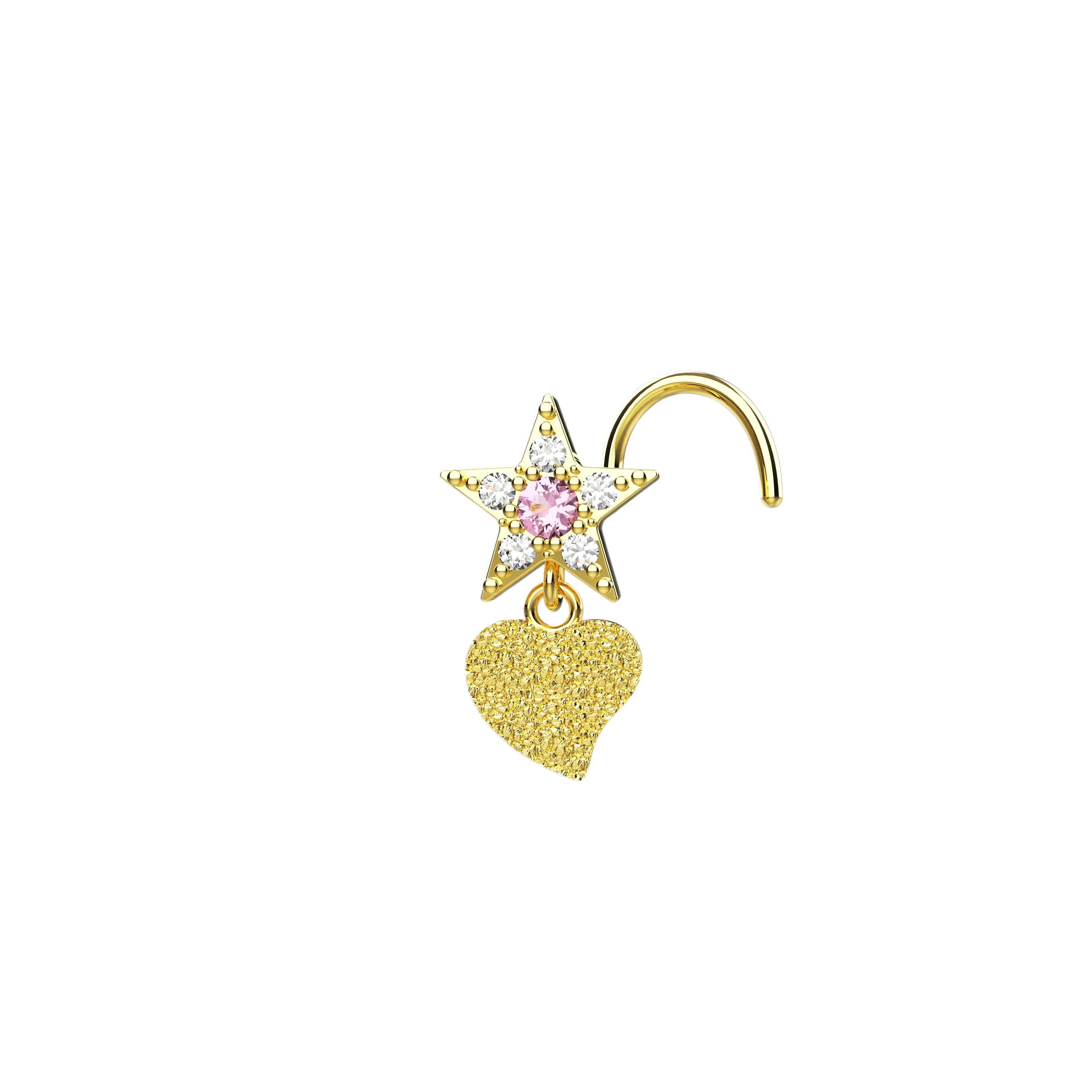 Tiny Star Dangle Nose Ring – Indian Gold Nose Piercing Jewelry