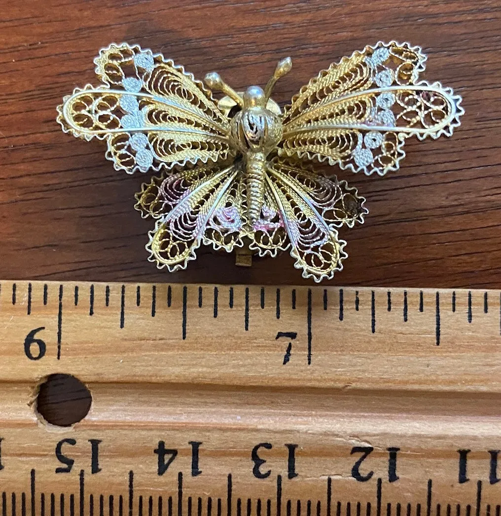 Tritone Filigree 900 Silver Butterfly Clip on Earring SINGLE