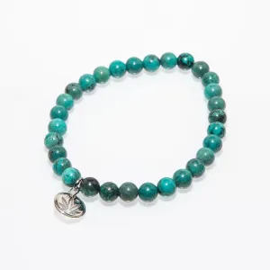 Turquoise Beaded Bracelet Sterling Silver Charm