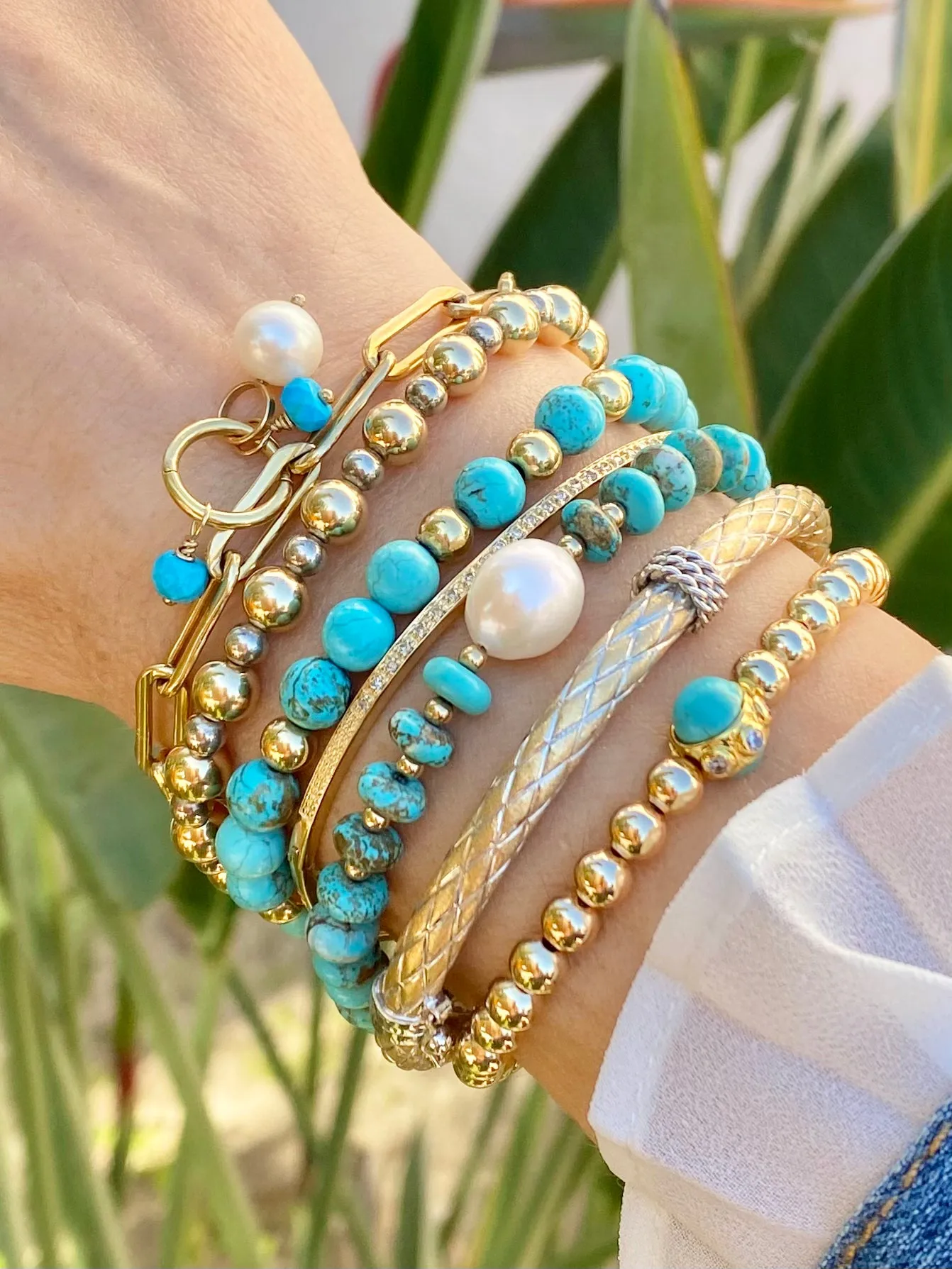 Turquoise Bracelet with Gold Beads