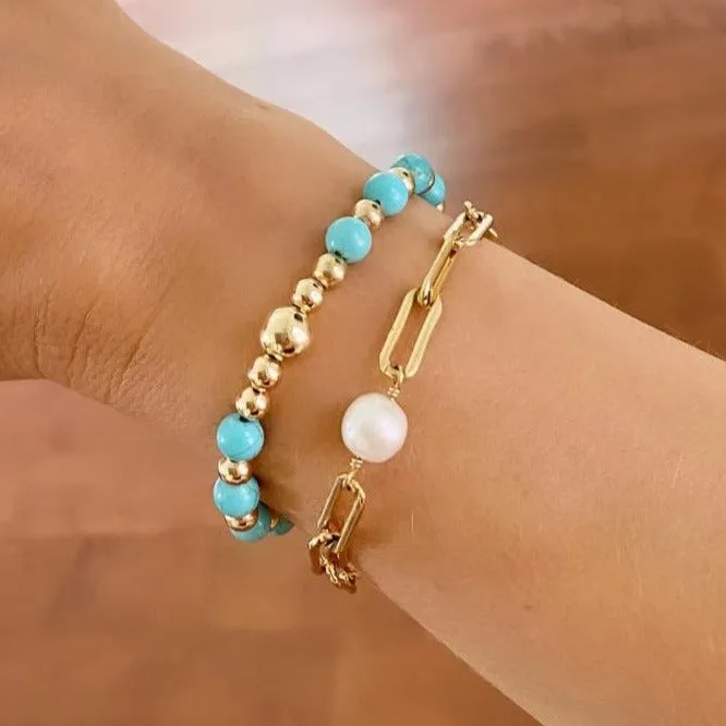 Turquoise Bracelet with Gold Beads