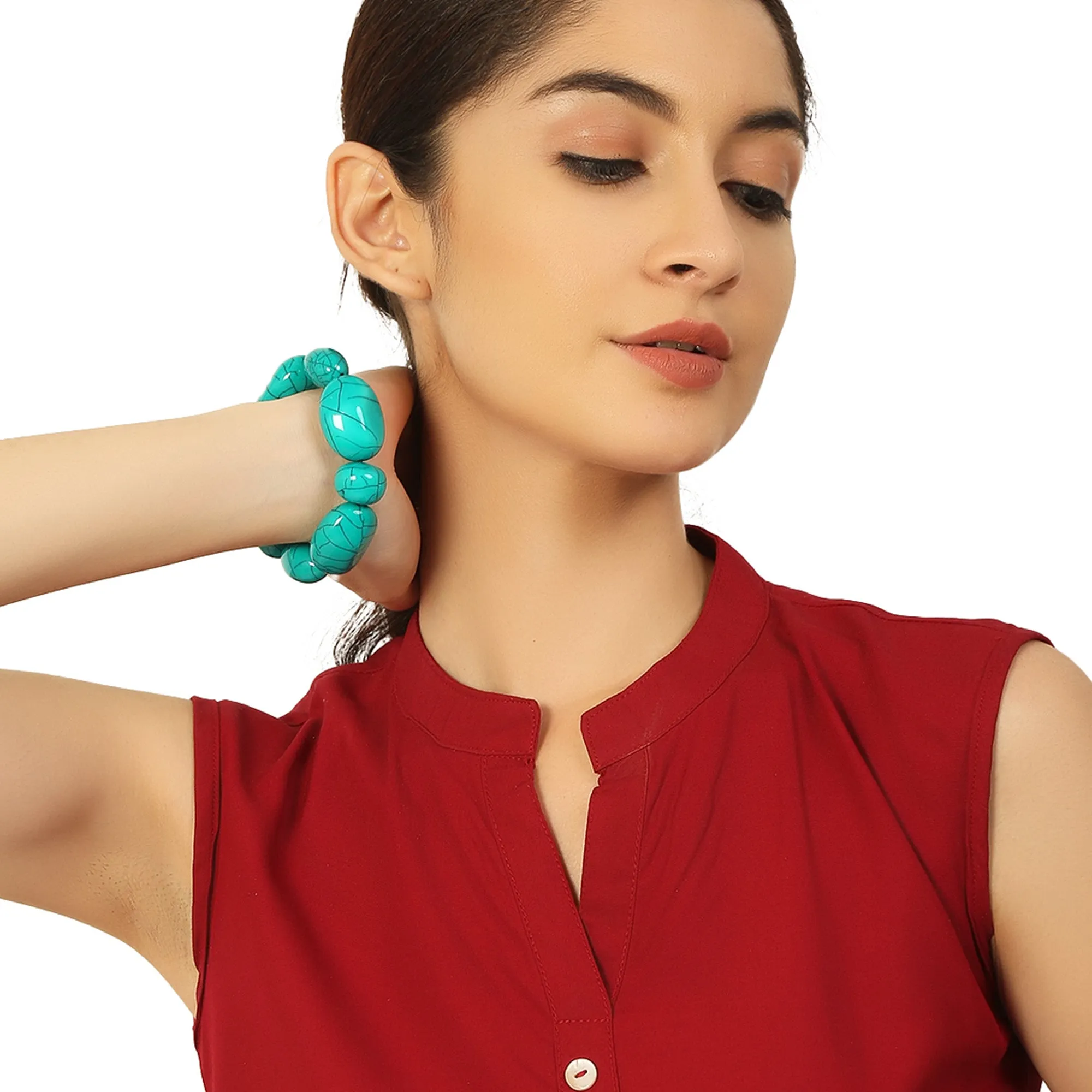 Turquoise Stone Stretchable Bracelet by Bamboo Tree Jewels