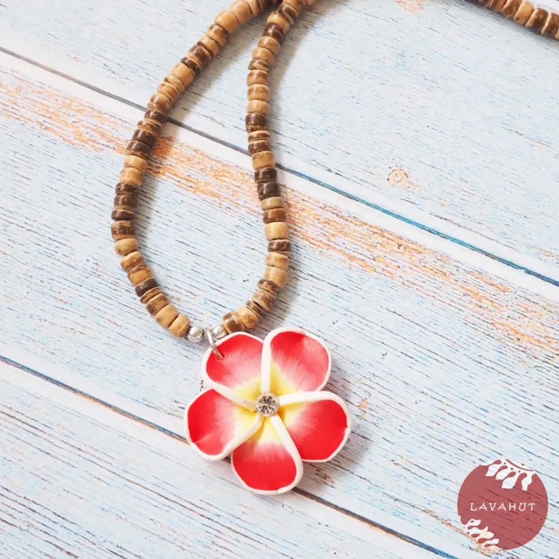 Twinkle Plumeria Red Pendant Hawaiian Necklace