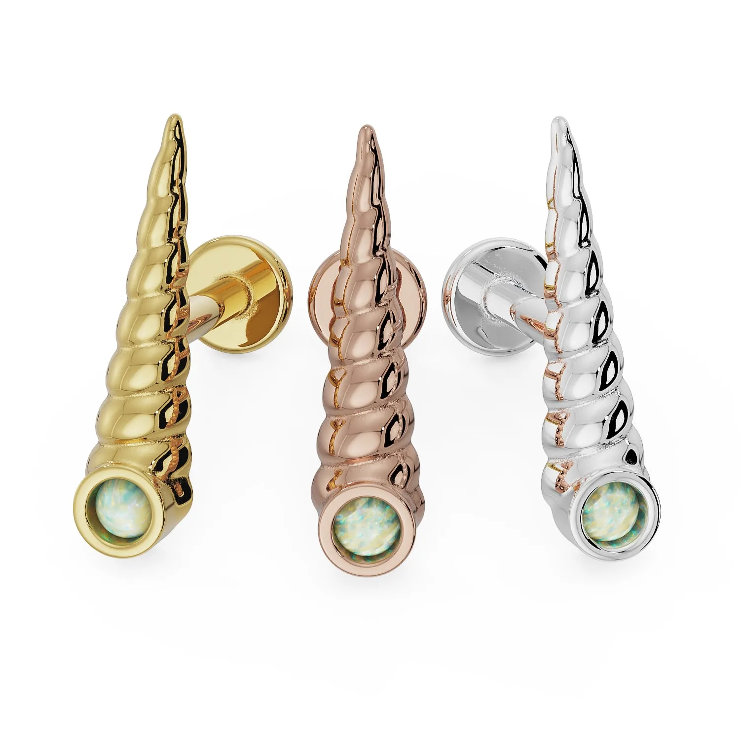 Unicorn Horn with Opal Accent 14K Gold Flat Back Earring