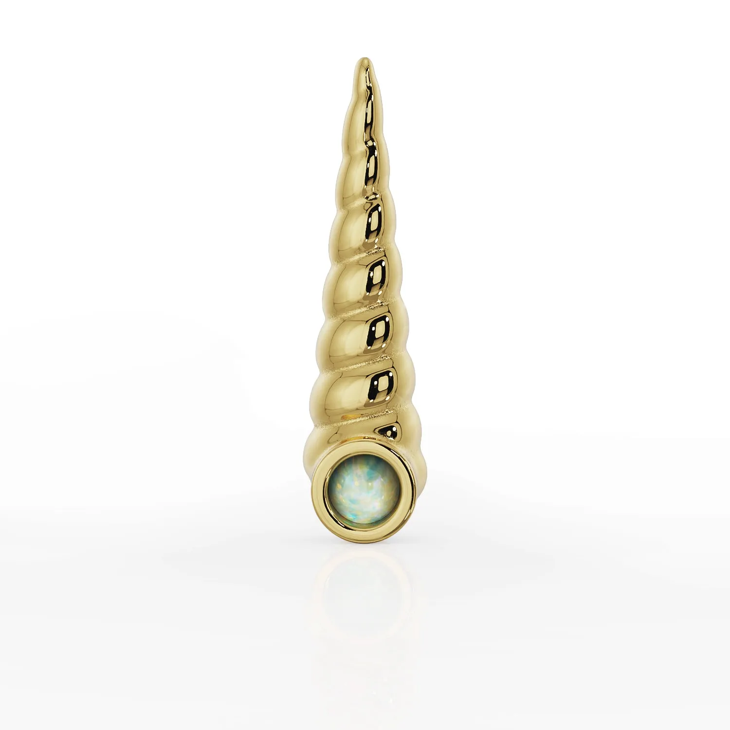 Unicorn Horn with Opal Accent 14K Gold Flat Back Earring