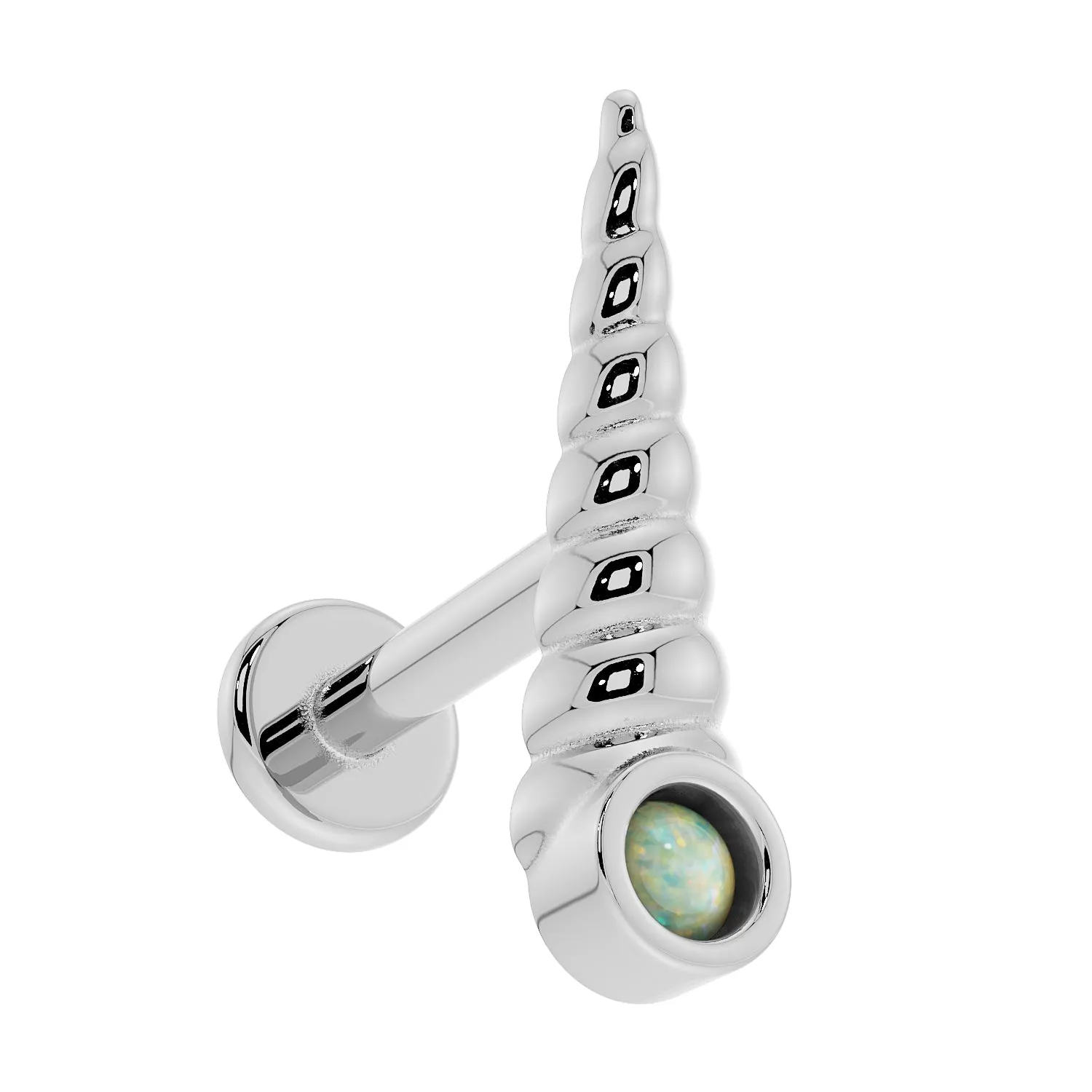 Unicorn Horn with Opal Accent 14K Gold Flat Back Earring