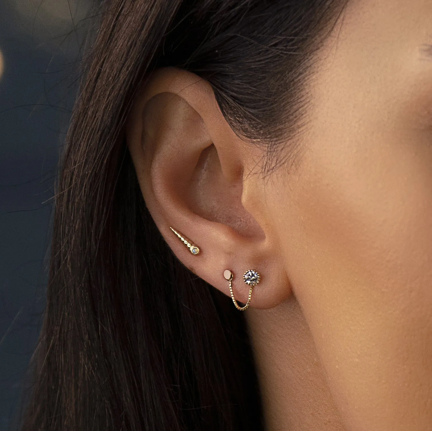 Unicorn Horn with Opal Accent 14K Gold Flat Back Earring