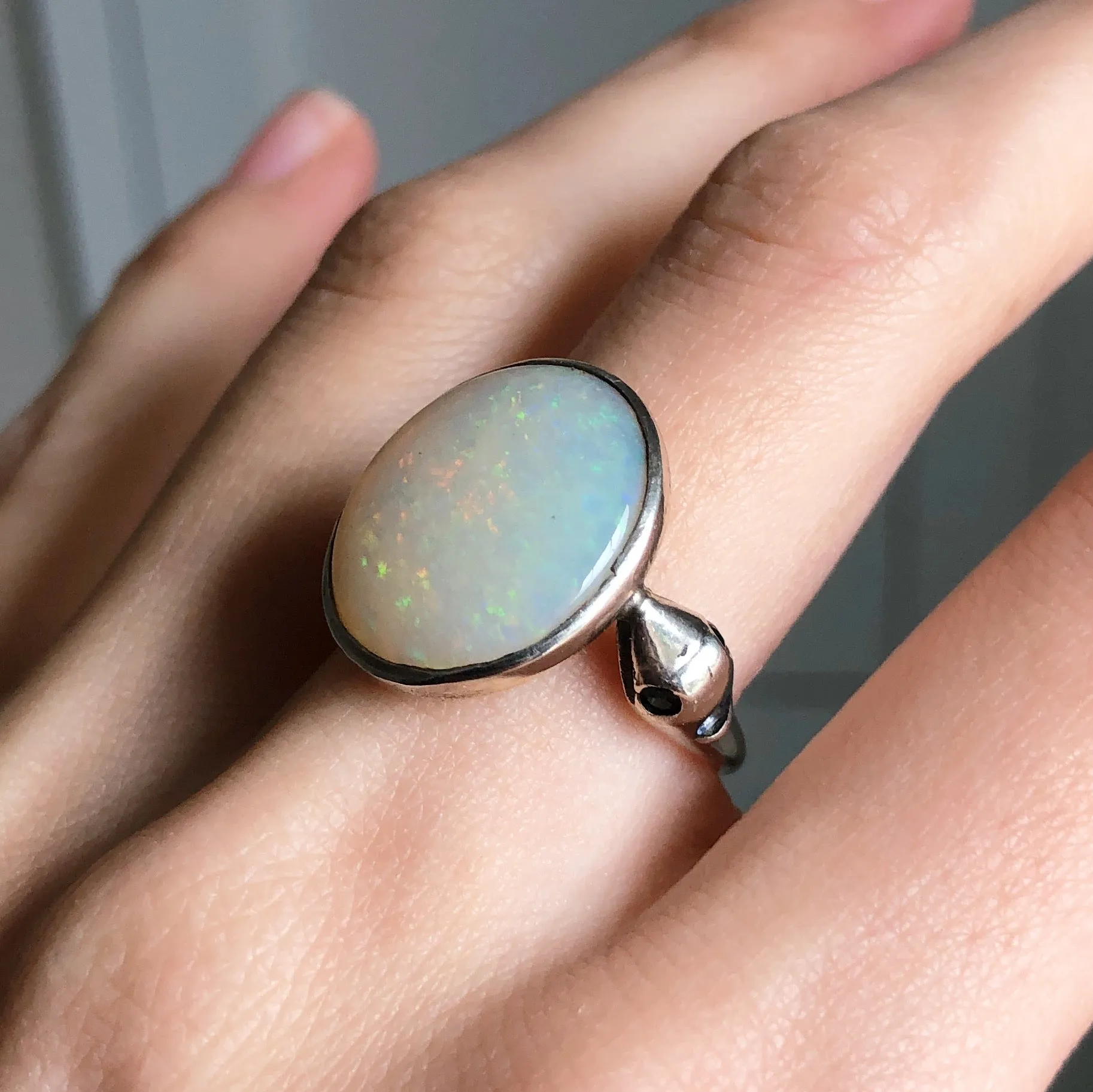 Vintage Silver Opal Snake Ring