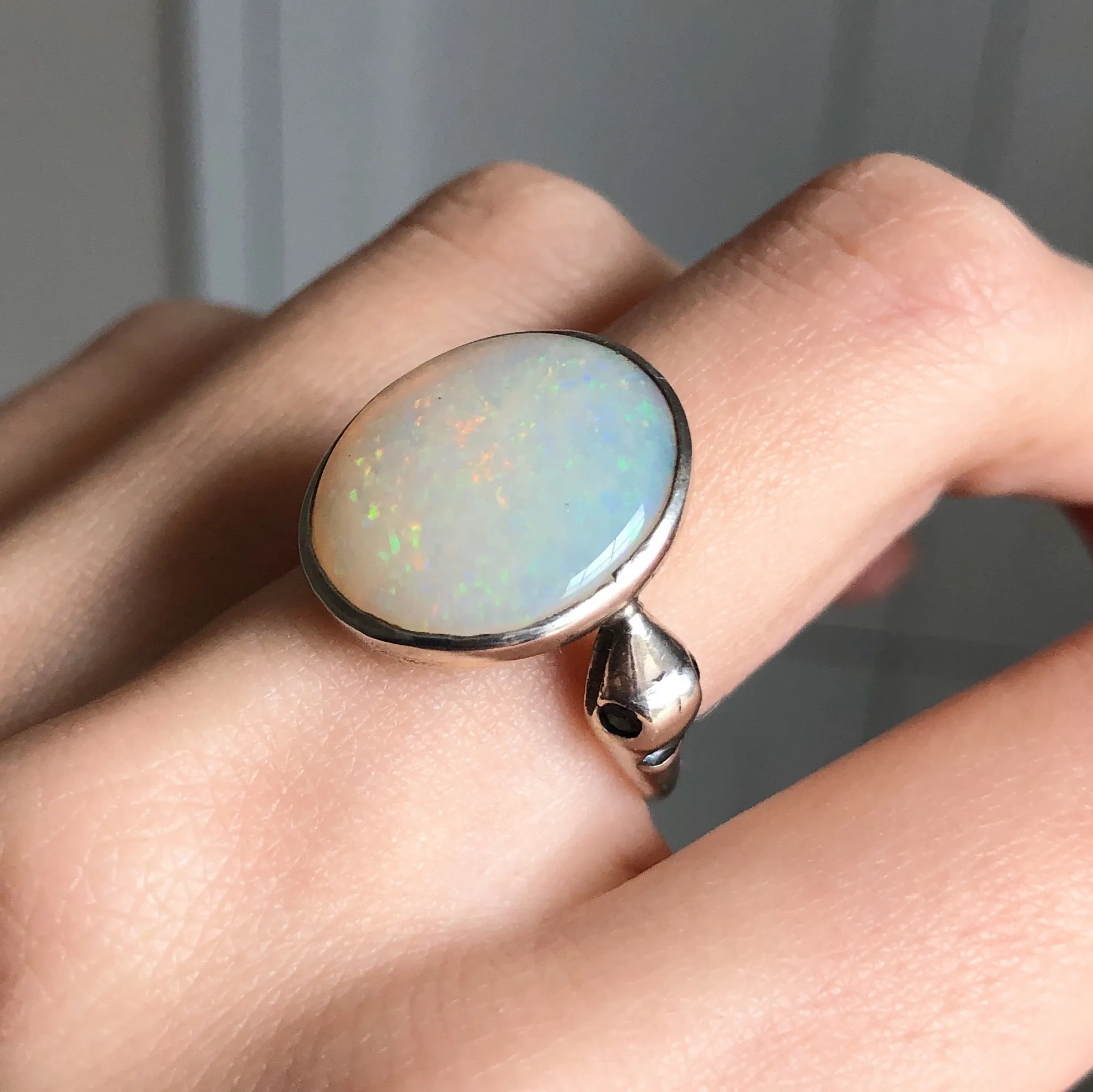 Vintage Silver Opal Snake Ring