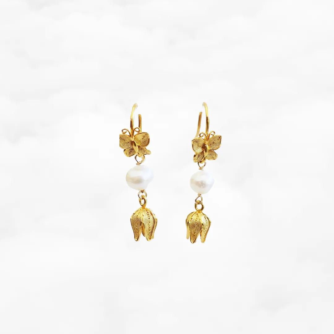 Vintage Style Butterfly and Flower Filigree Earrings