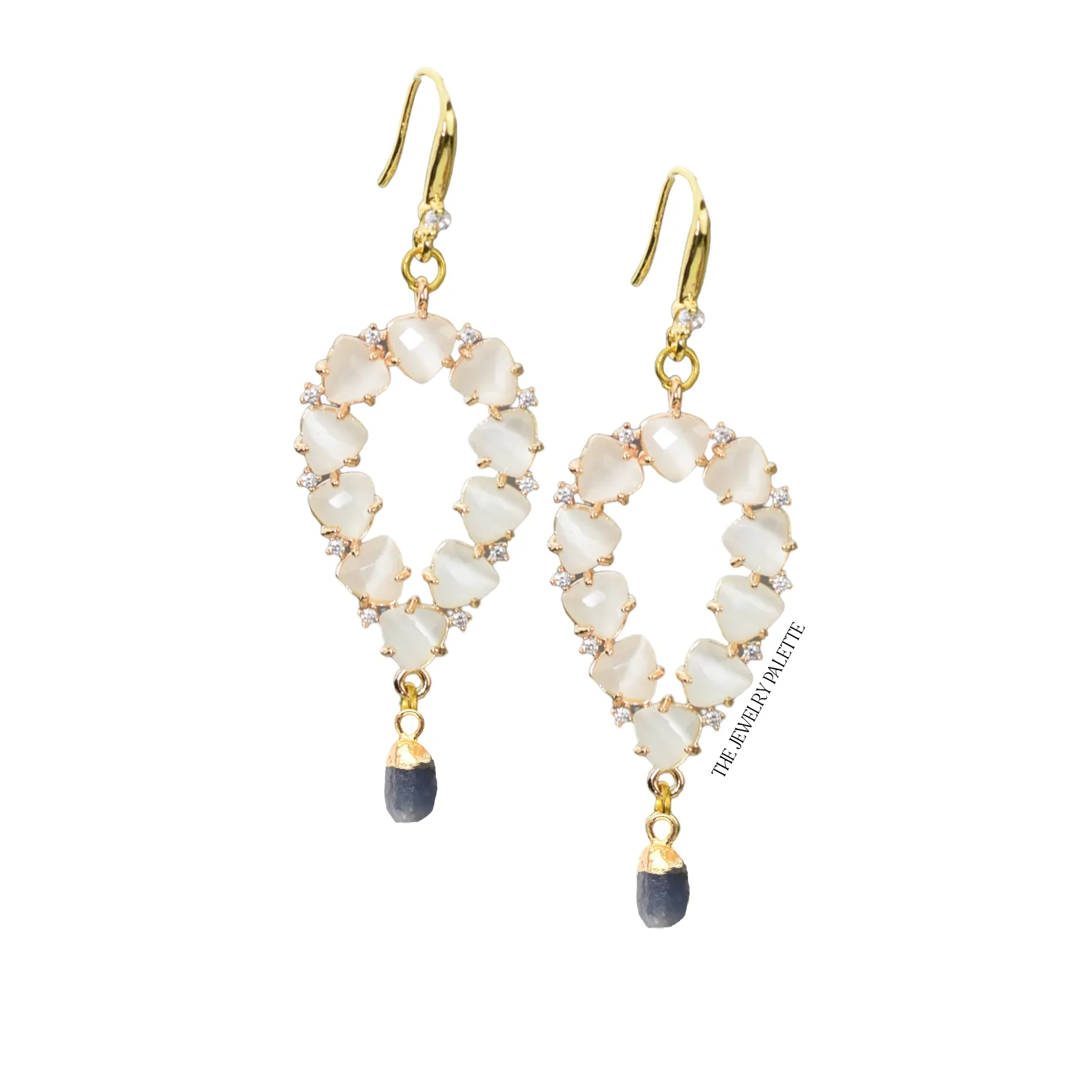 Yara white stones with gold edged emerald drop earrings