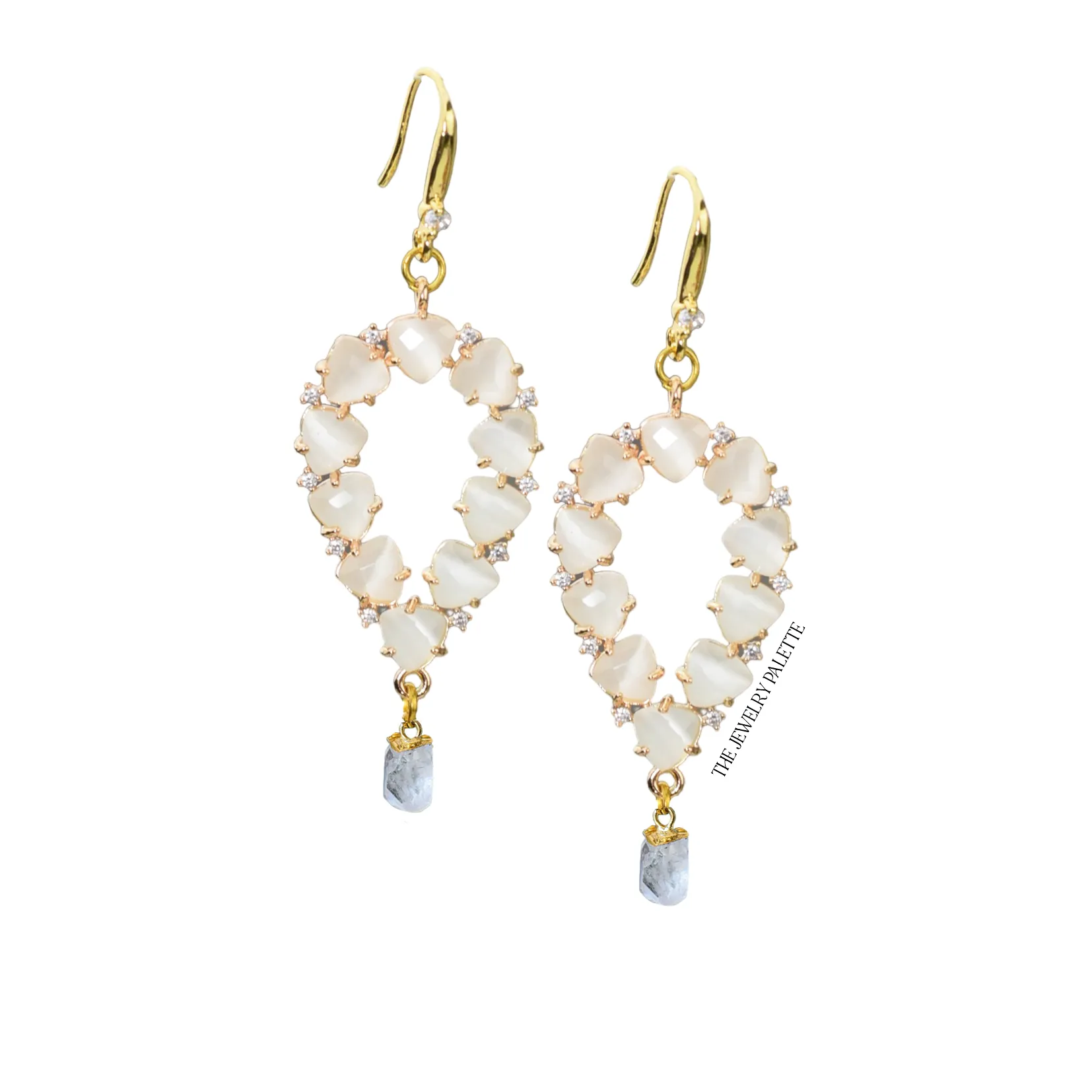 Yara white stones with gold edged emerald drop earrings