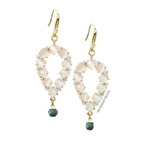 Yara white stones with gold edged emerald drop earrings