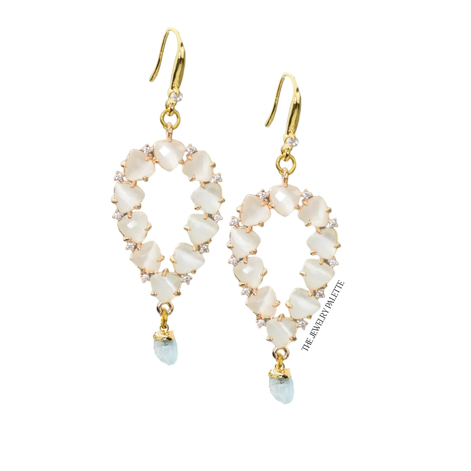 Yara white stones with gold edged emerald drop earrings